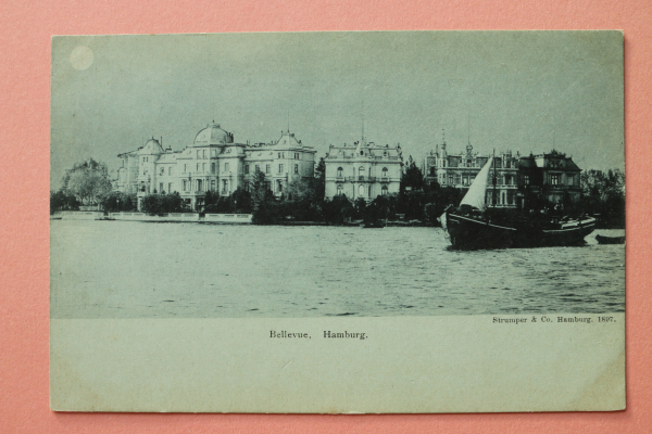 Postcard Moonlight PC Hamburg 1890-1904 Bellevue ship villa Town